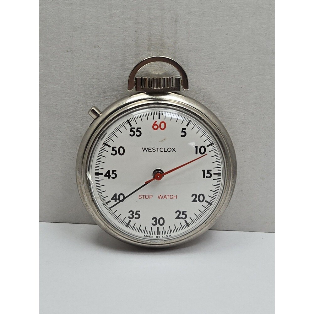 Vintage Westclox Mechanical Stopwatch USA Made Wind Up Pocket Timer Silver Retro